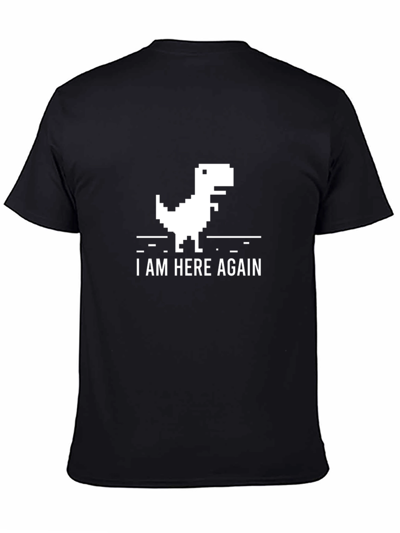 Pixel Dinosaur Graphic Tee - I Am Here Again Black T-Shirt