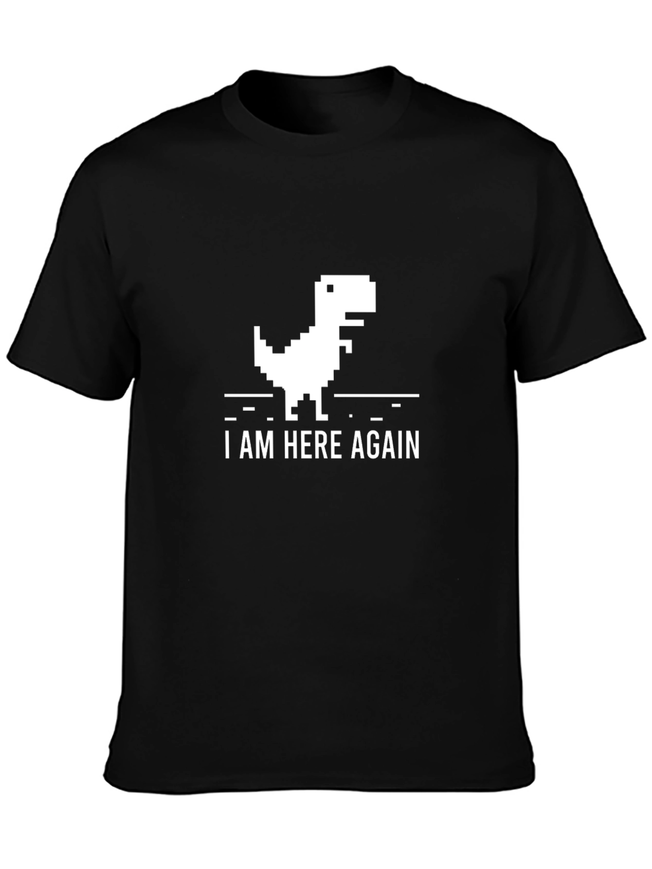 Pixel Dinosaur Graphic Tee - I Am Here Again Black T-Shirt
