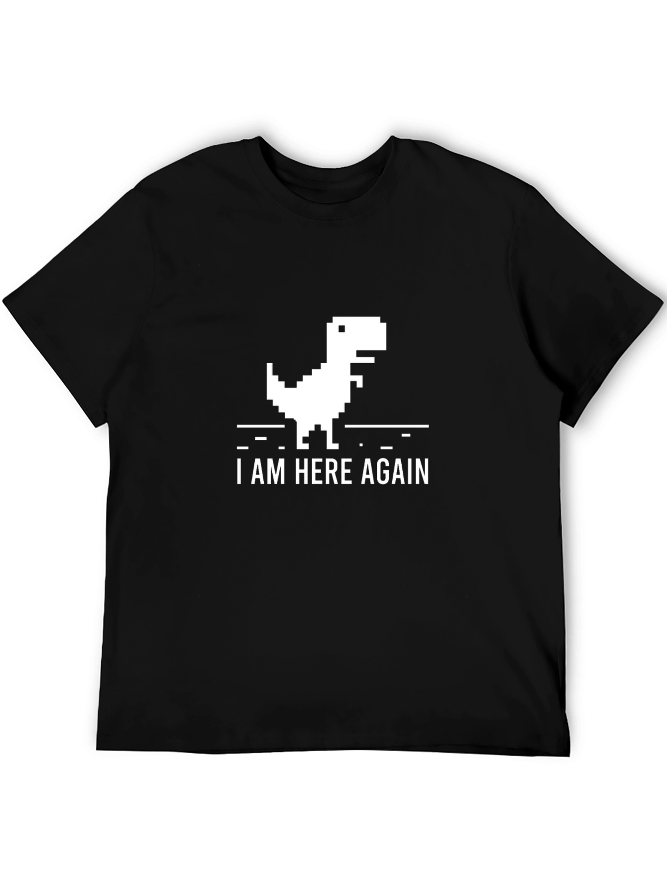 Pixel Dinosaur Graphic Tee - I Am Here Again Black T-Shirt