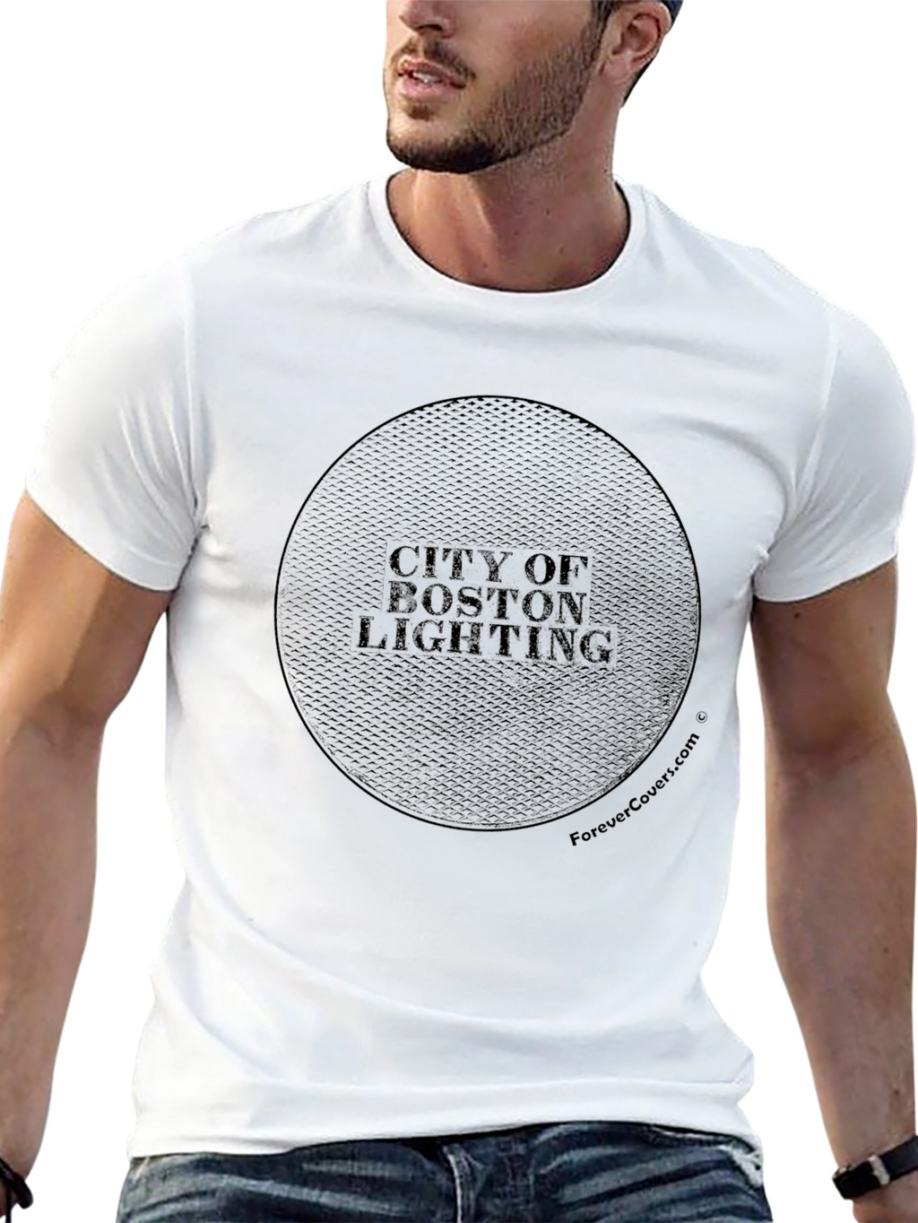 City of Boston Lighting Manhole Cover Graphic T-Shirt