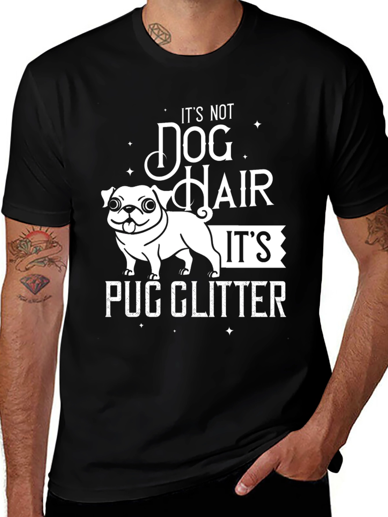 Pug Glitter T-Shirt - Dog Hair Humor Tee