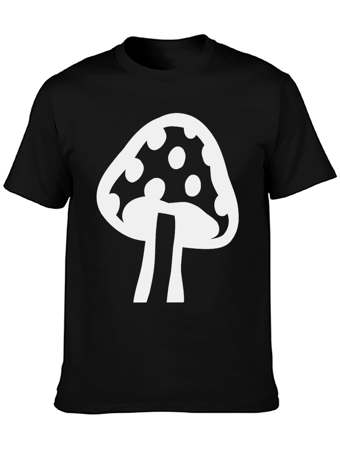 Mushroom Graphic T-Shirt - Black Cotton Blend Casual Tee