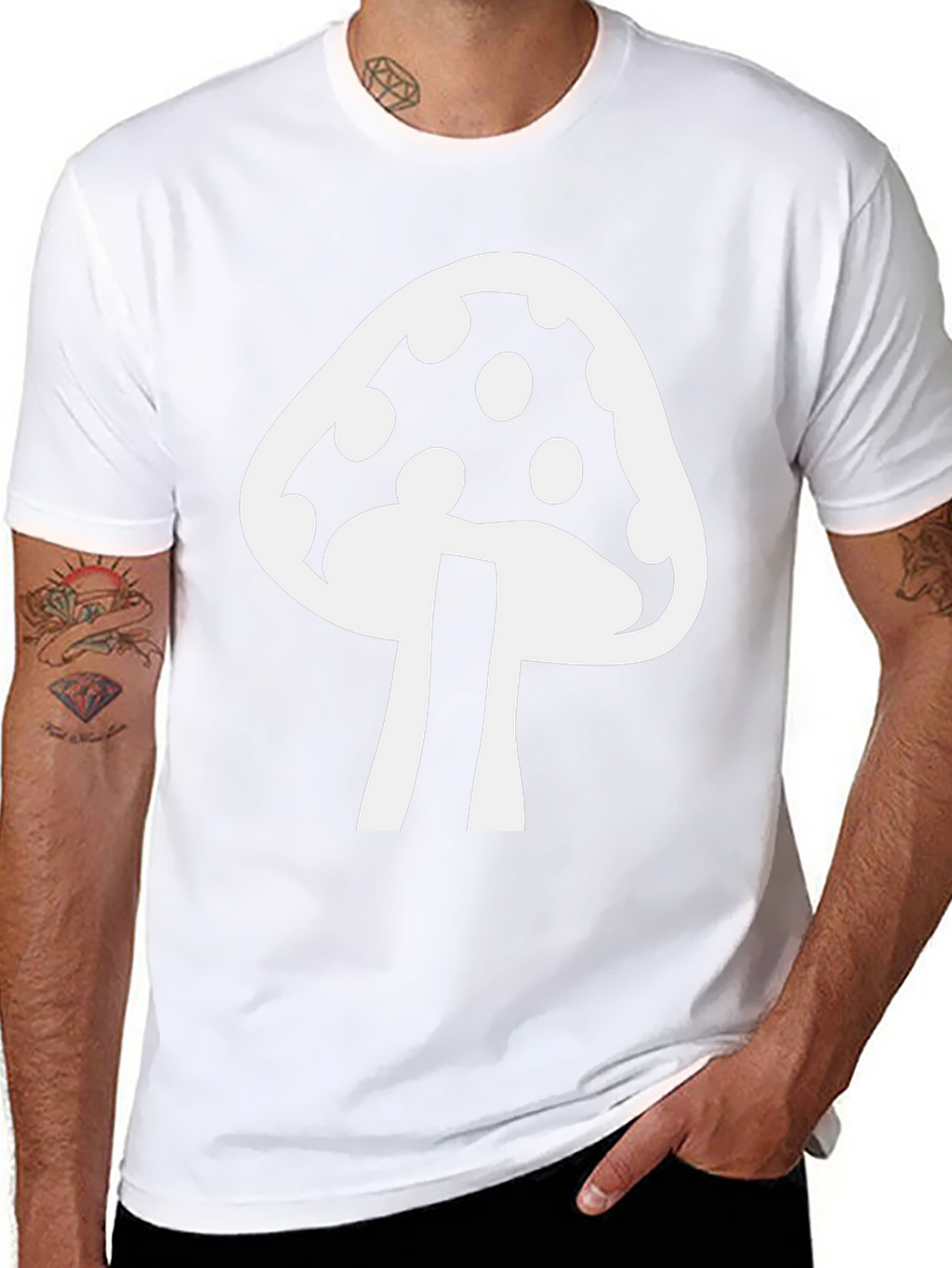 Mushroom Graphic T-Shirt - Black Cotton Blend Casual Tee
