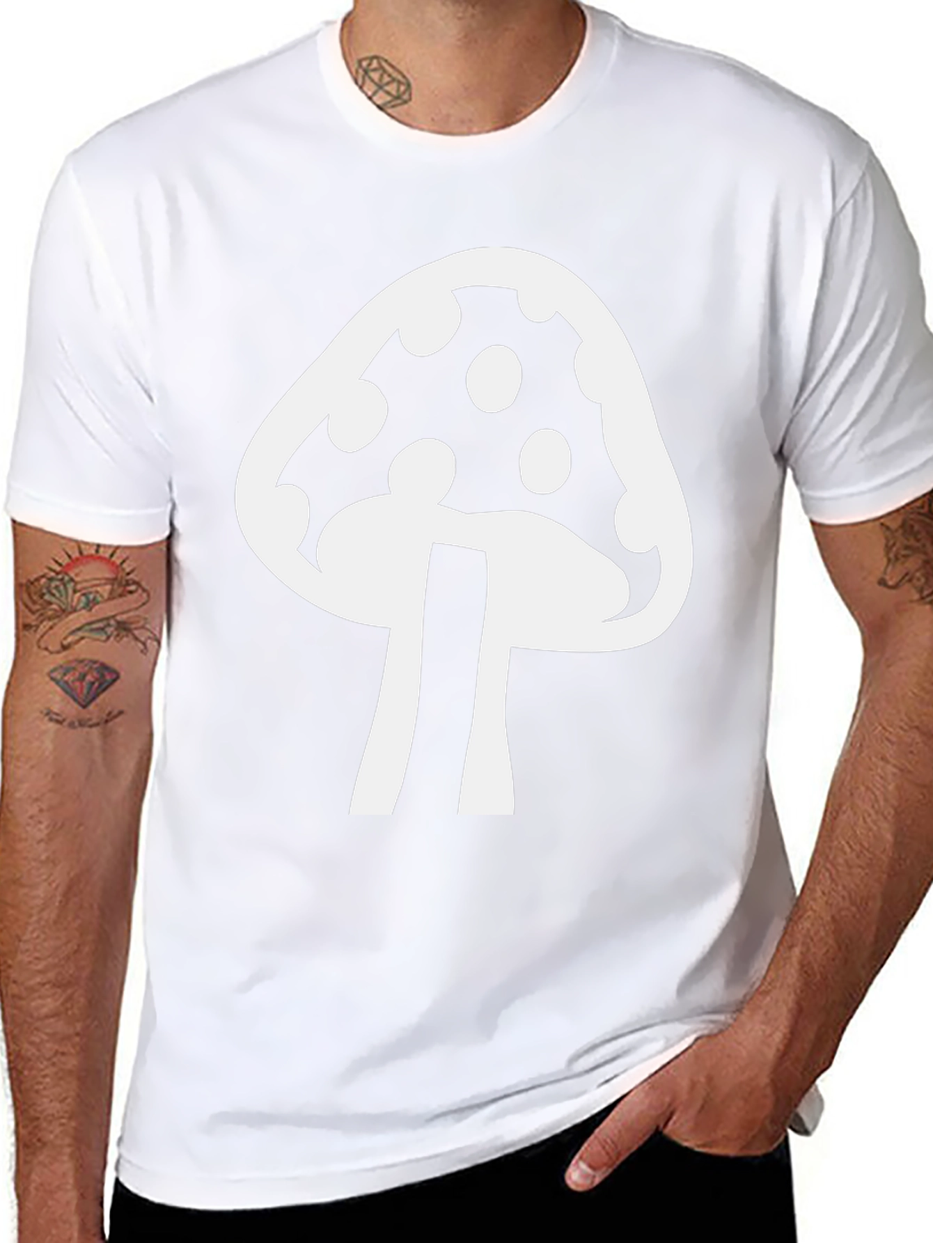 Mushroom Graphic T-Shirt - Black Cotton Blend Casual Tee