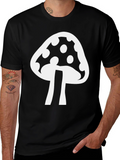 Mushroom Graphic T-Shirt - Black Cotton Blend Casual Tee