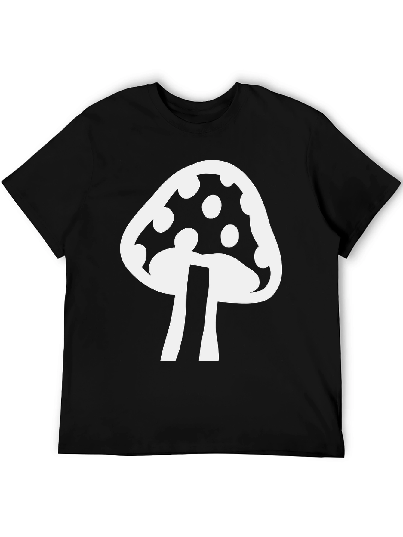 Mushroom Graphic T-Shirt - Black Cotton Blend Casual Tee