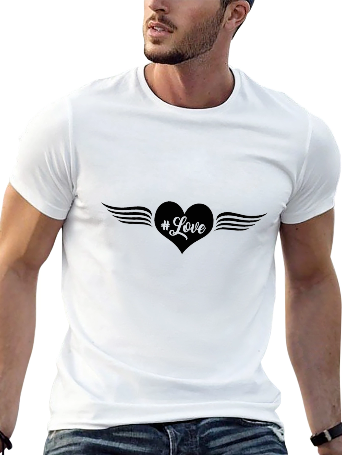 Love Heart Wings Mens Black T-Shirt