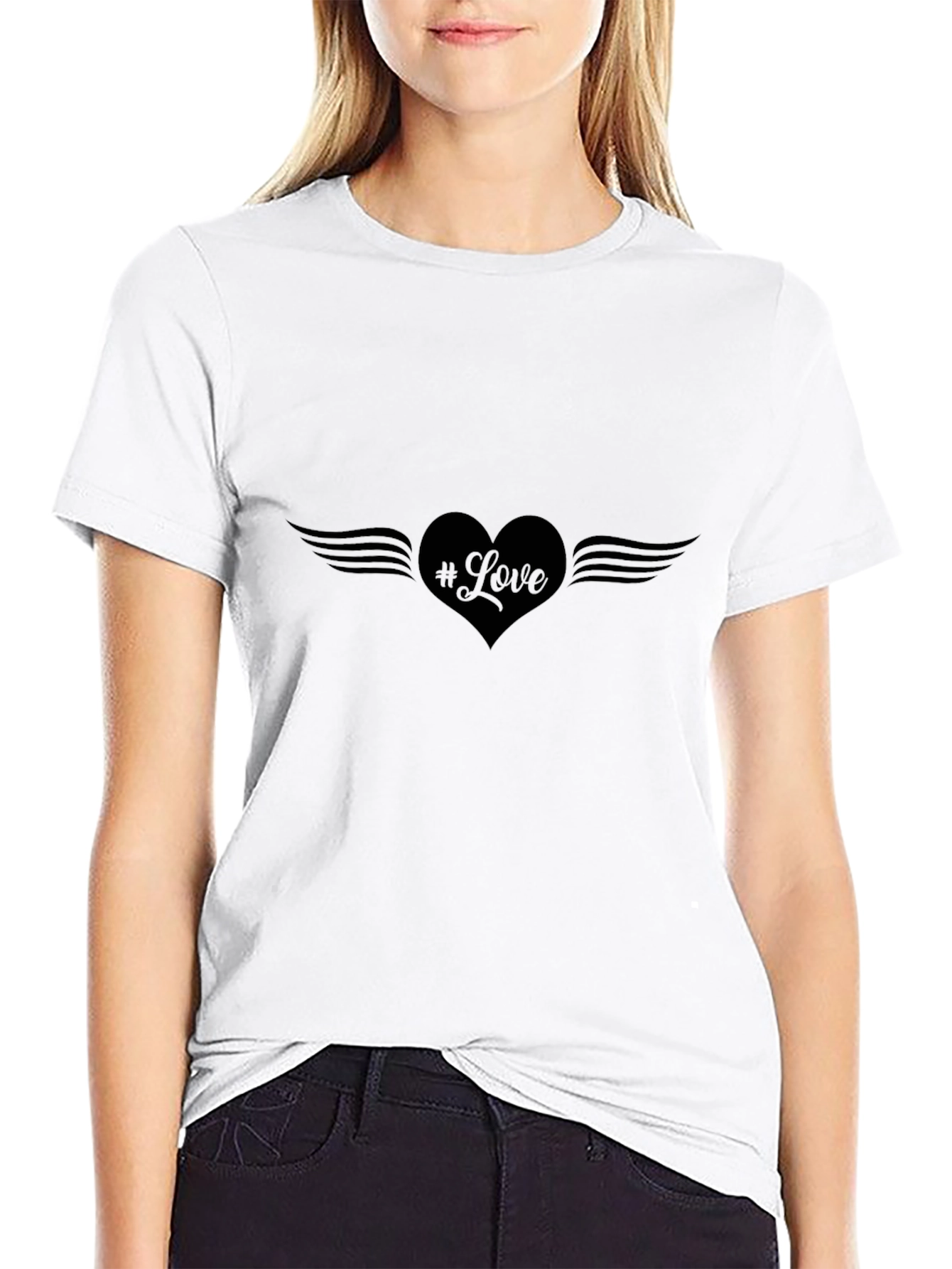 Love Heart Wings Mens Black T-Shirt