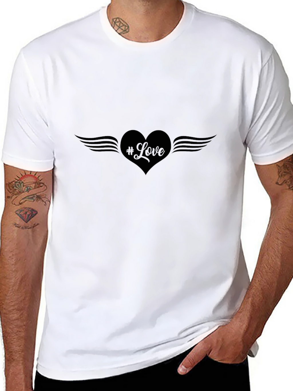 Love Heart Wings Mens Black T-Shirt