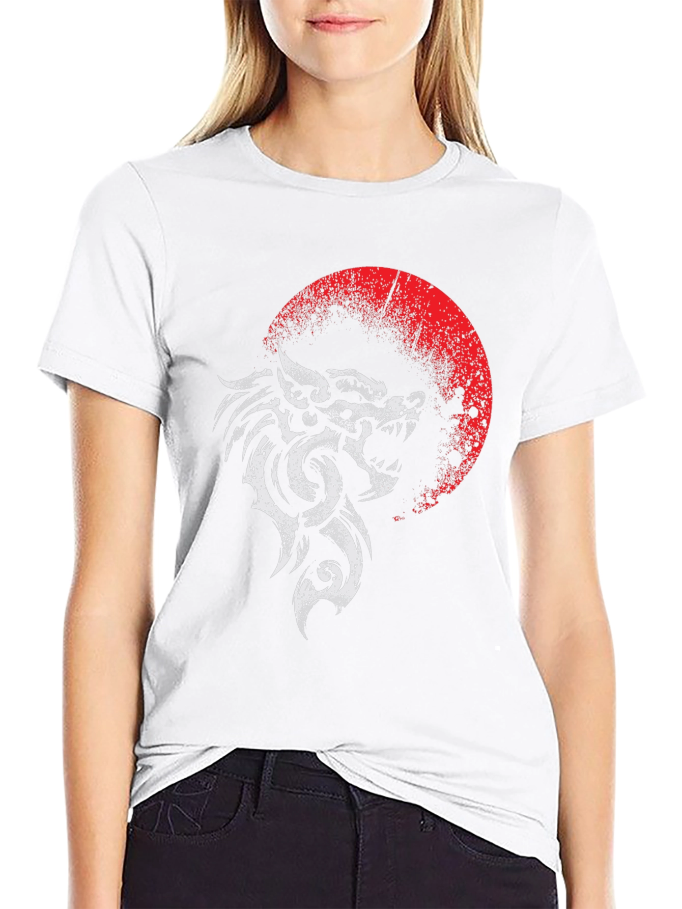 Wolf & Moon Graphic T-Shirt - Black