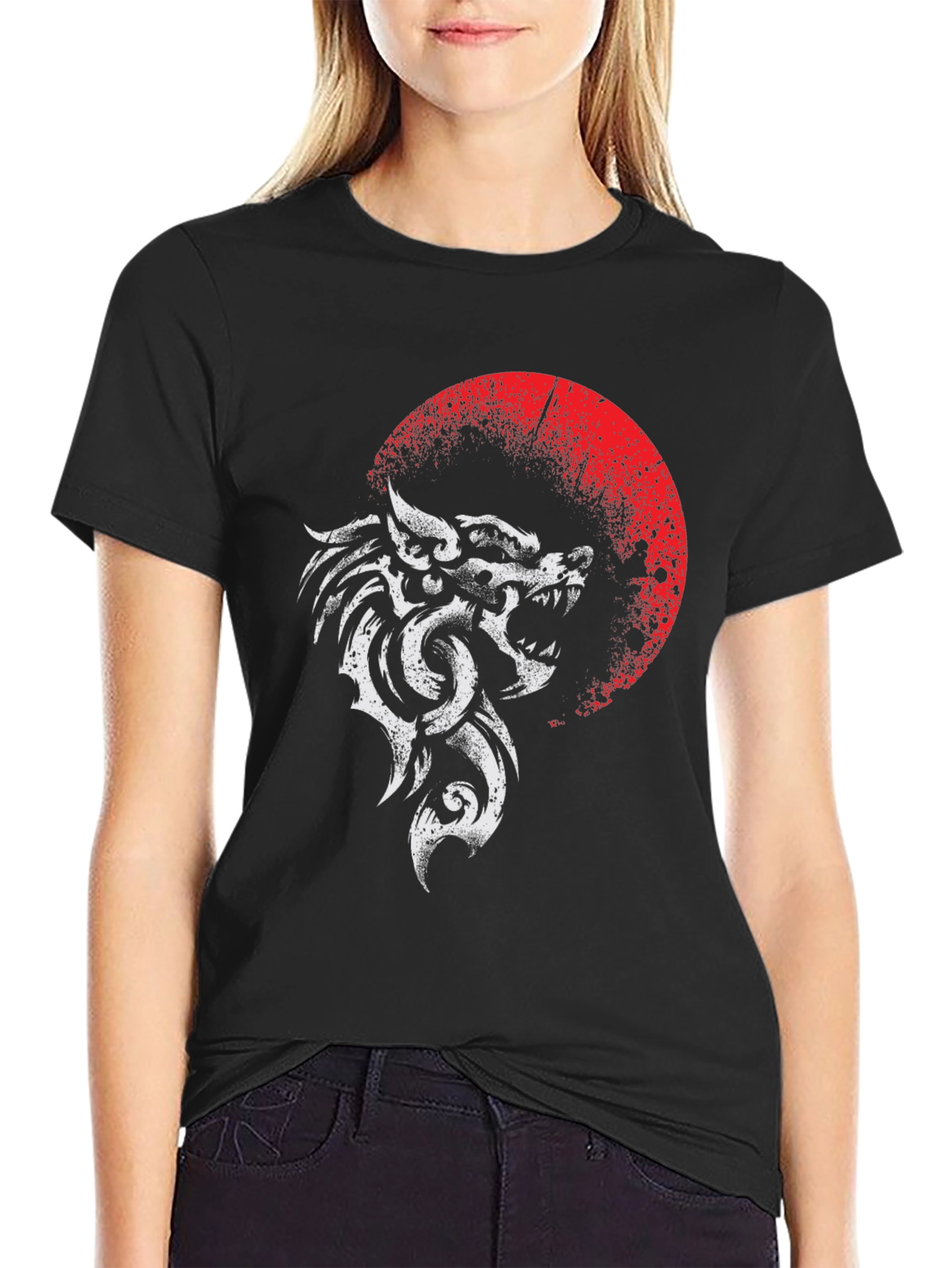 Wolf & Moon Graphic T-Shirt - Black