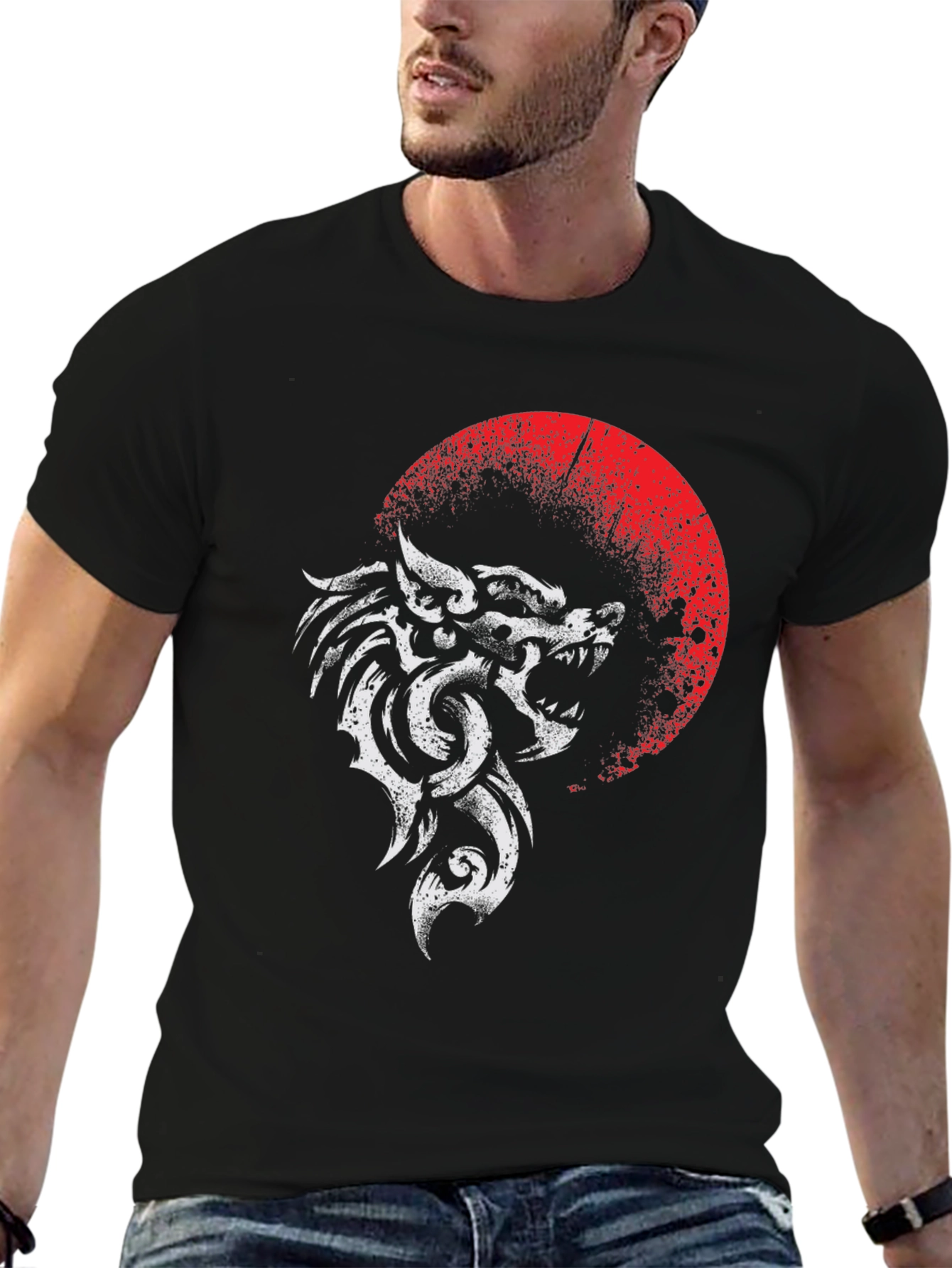 Wolf & Moon Graphic T-Shirt - Black