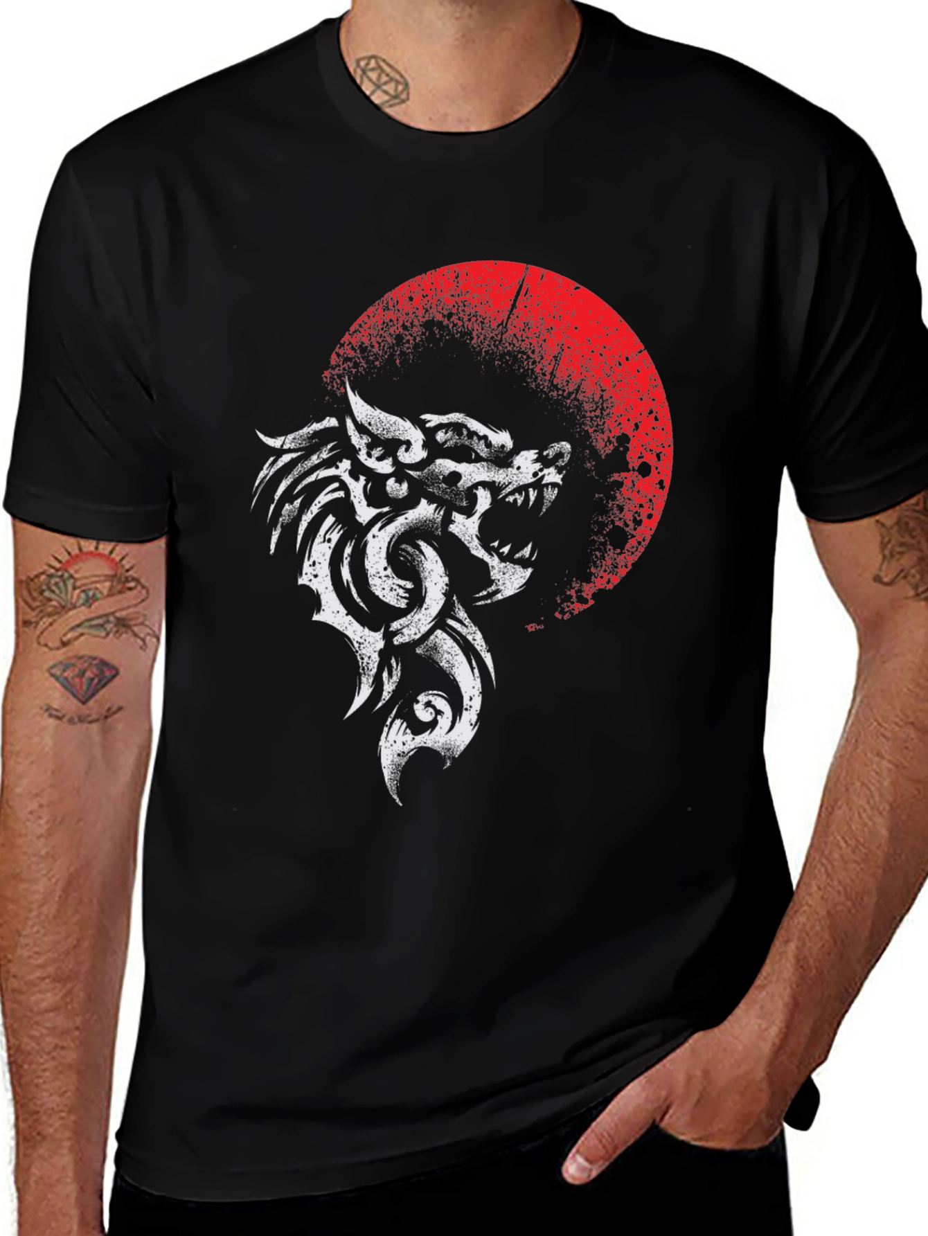 Wolf & Moon Graphic T-Shirt - Black