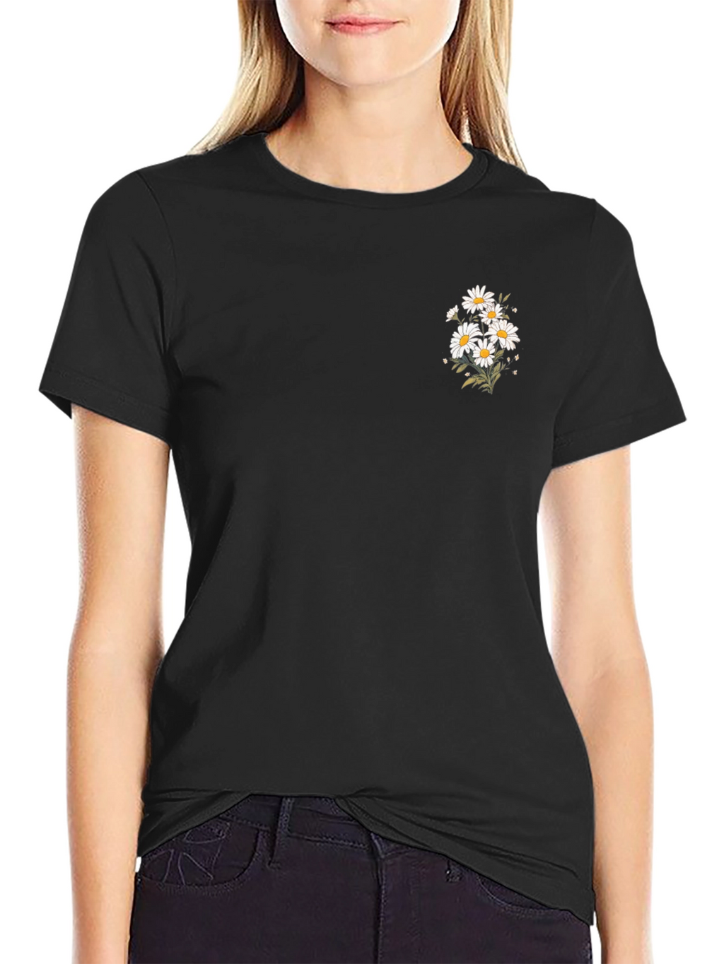 Black T-Shirt with Daisy Graphic