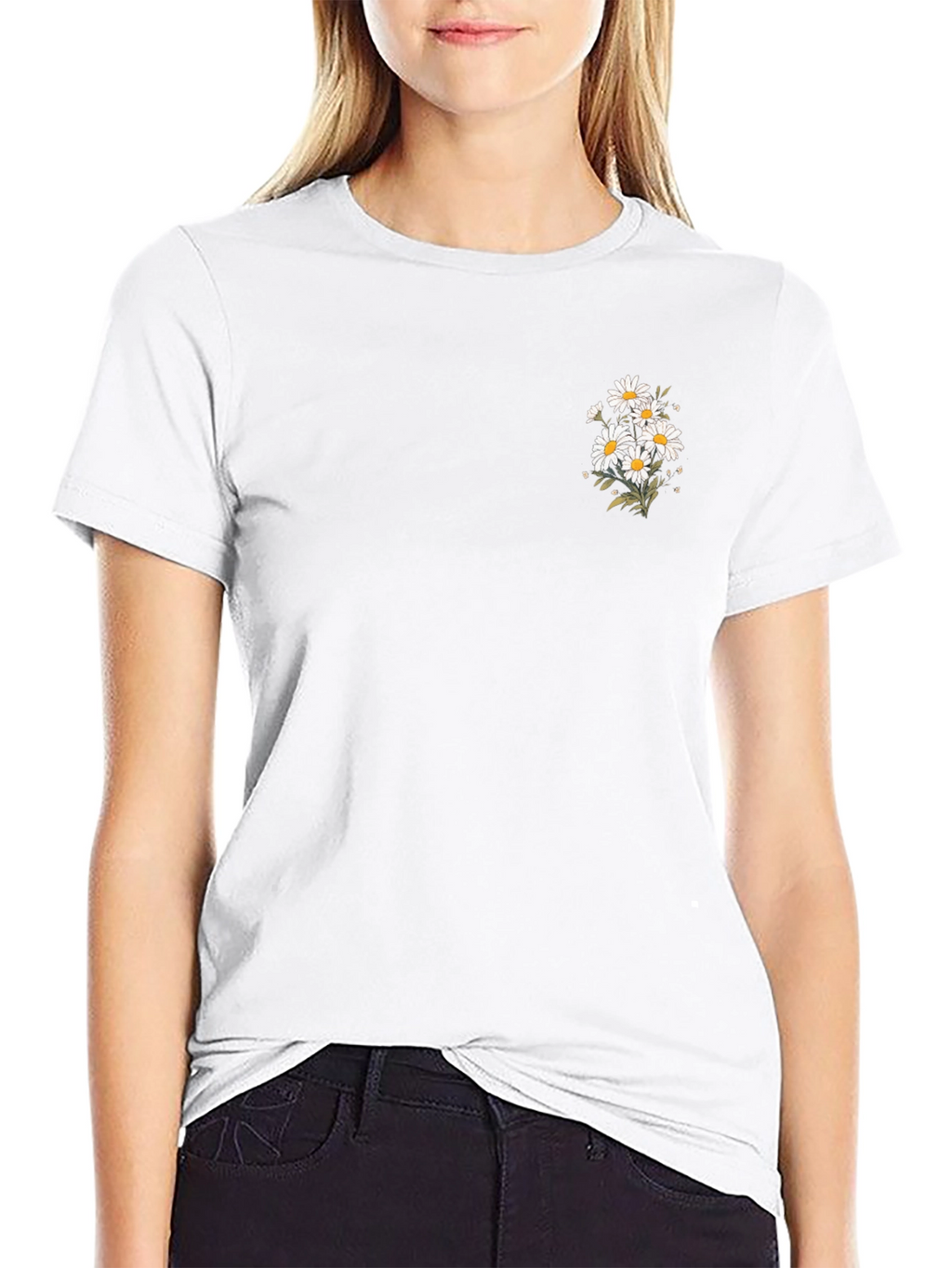 Black T-Shirt with Daisy Graphic