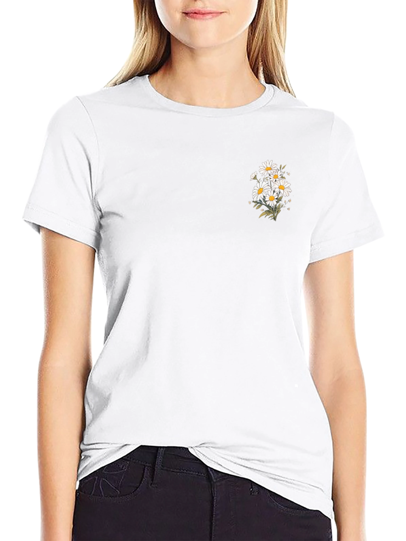 Black T-Shirt with Daisy Graphic