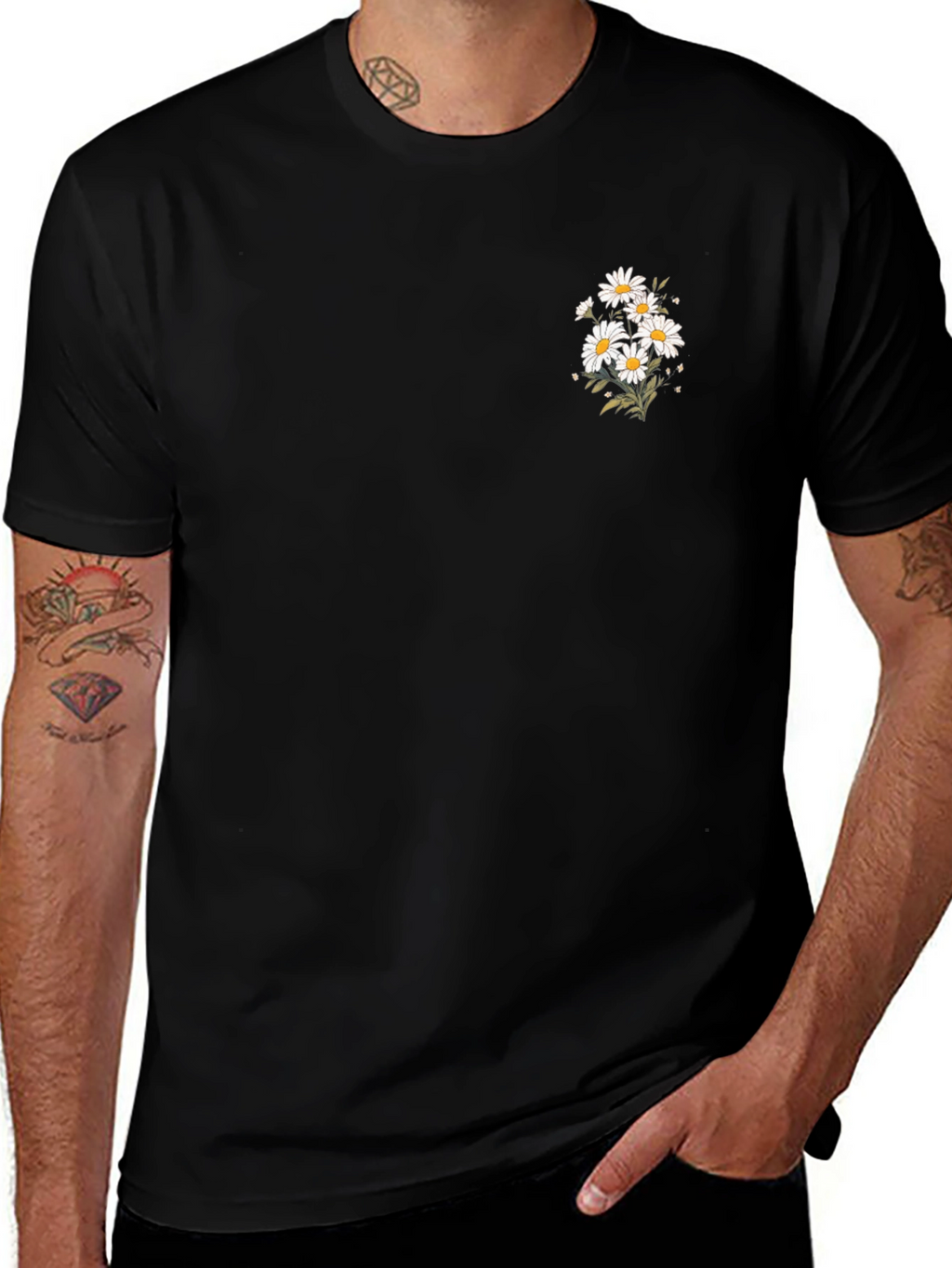 Black T-Shirt with Daisy Graphic