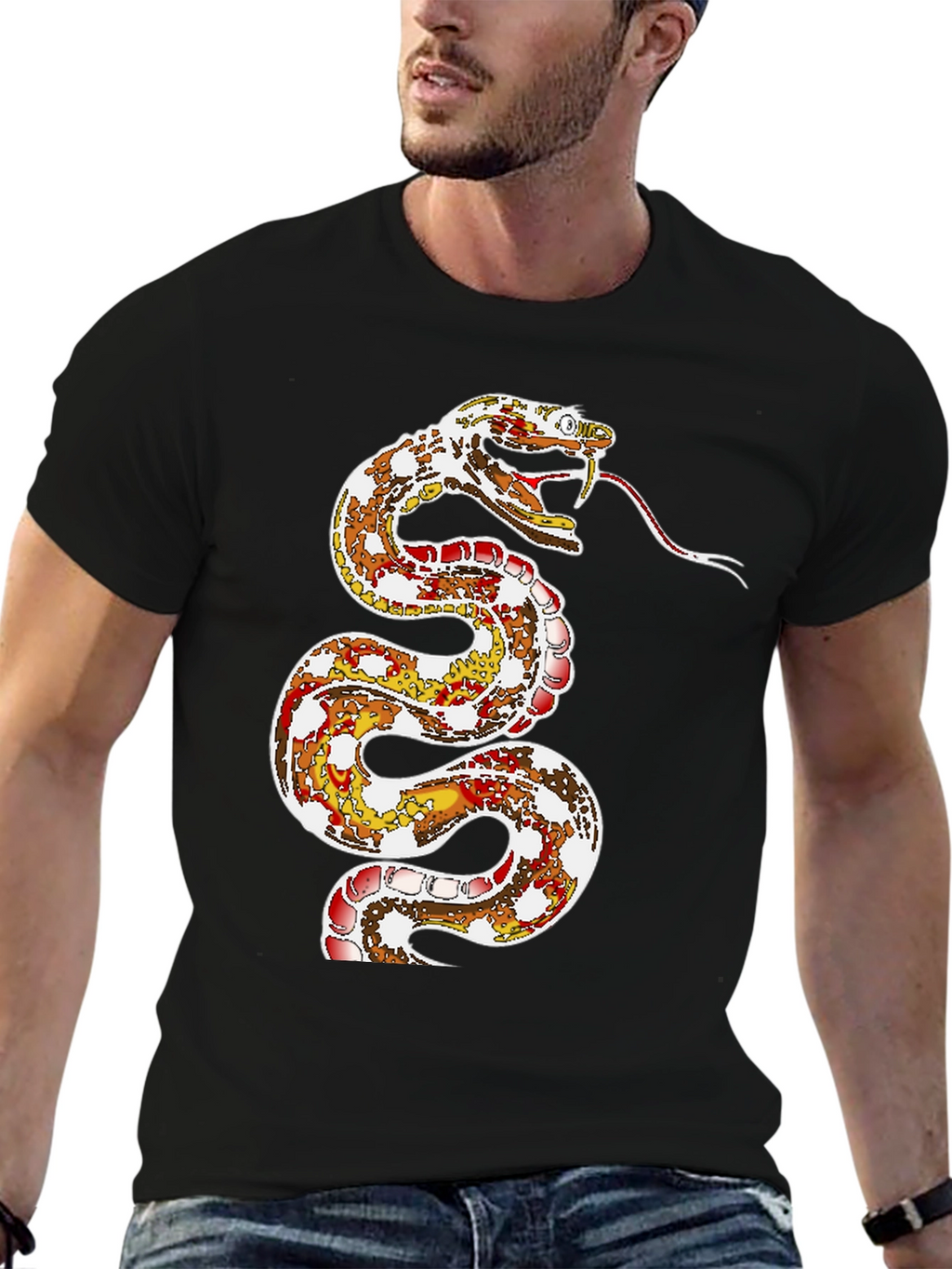 Snake Graphic Print Black T-Shirt