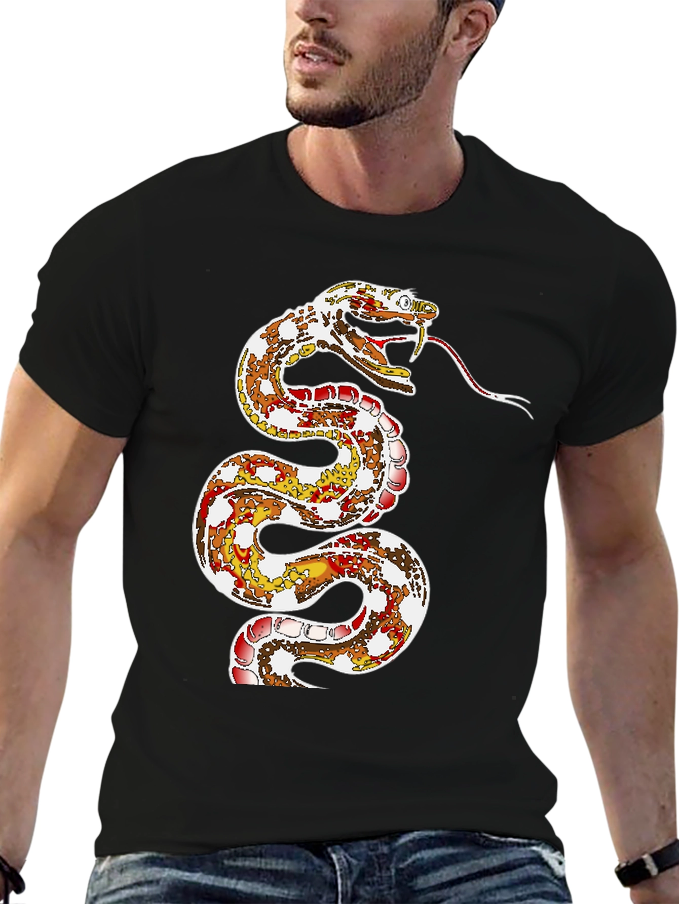 Snake Graphic Print Black T-Shirt