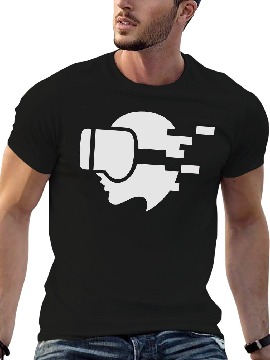 VR Headset Graphic Tee - Stylish Black Cotton T-Shirt