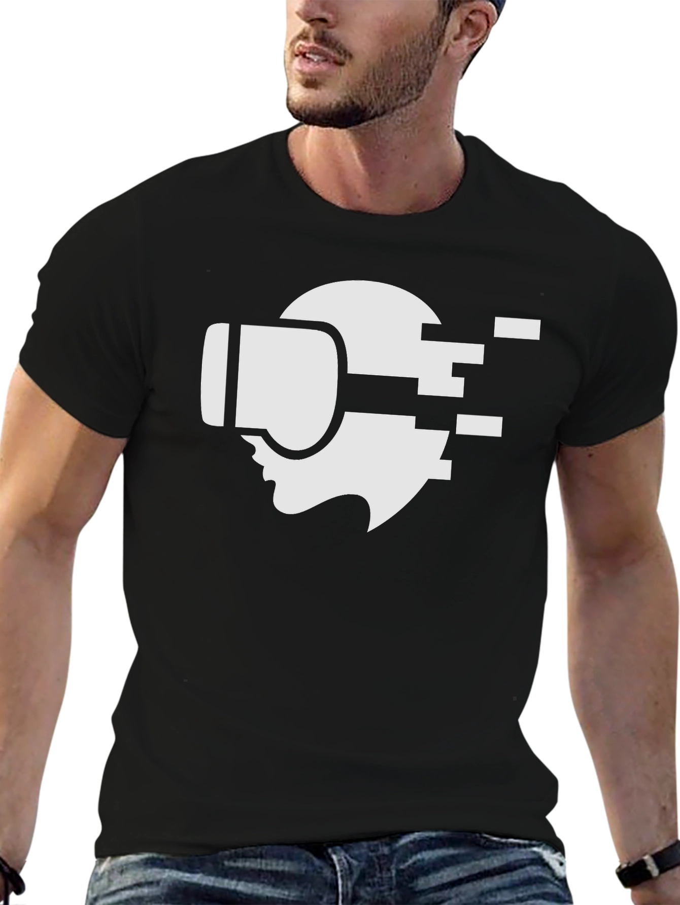 VR Headset Graphic Tee - Stylish Black Cotton T-Shirt
