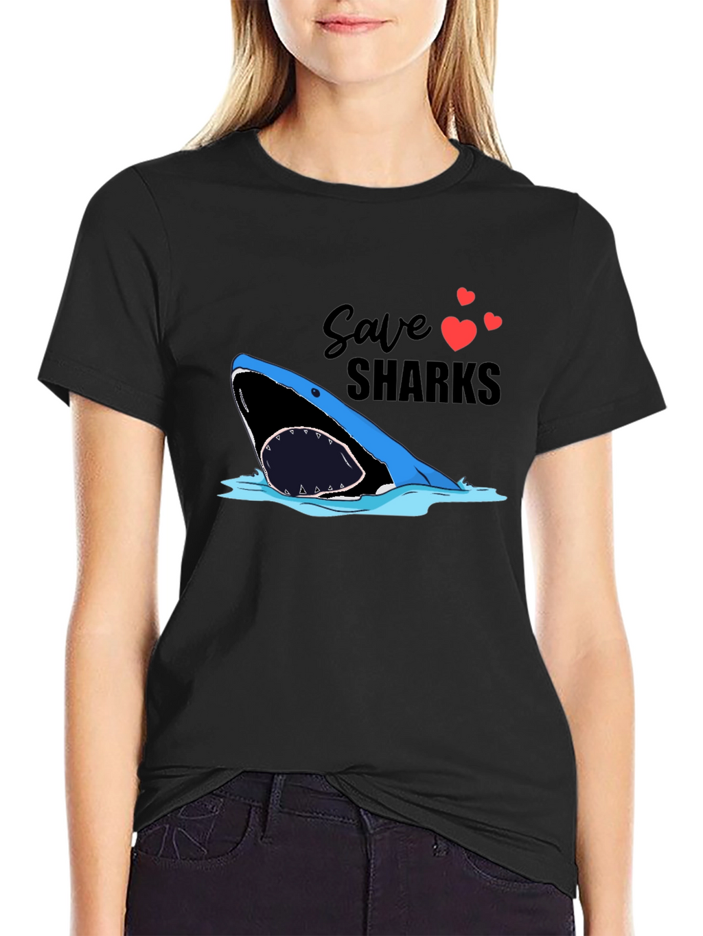 Save Sharks Graphic Tee - Black Cotton T-Shirt