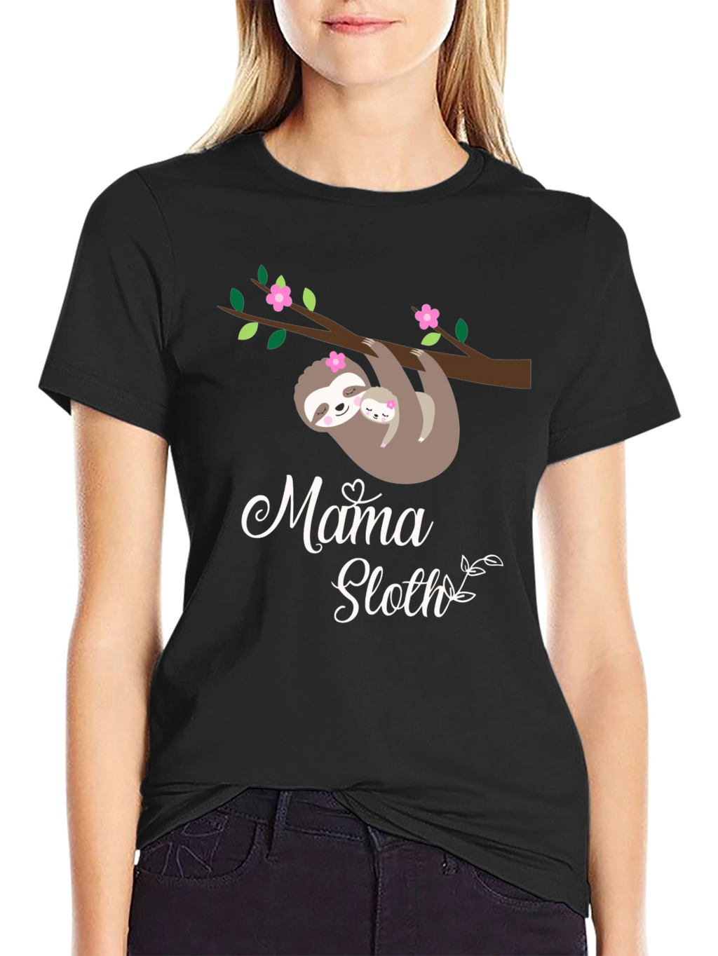Mama Sloth Black Graphic Tee
