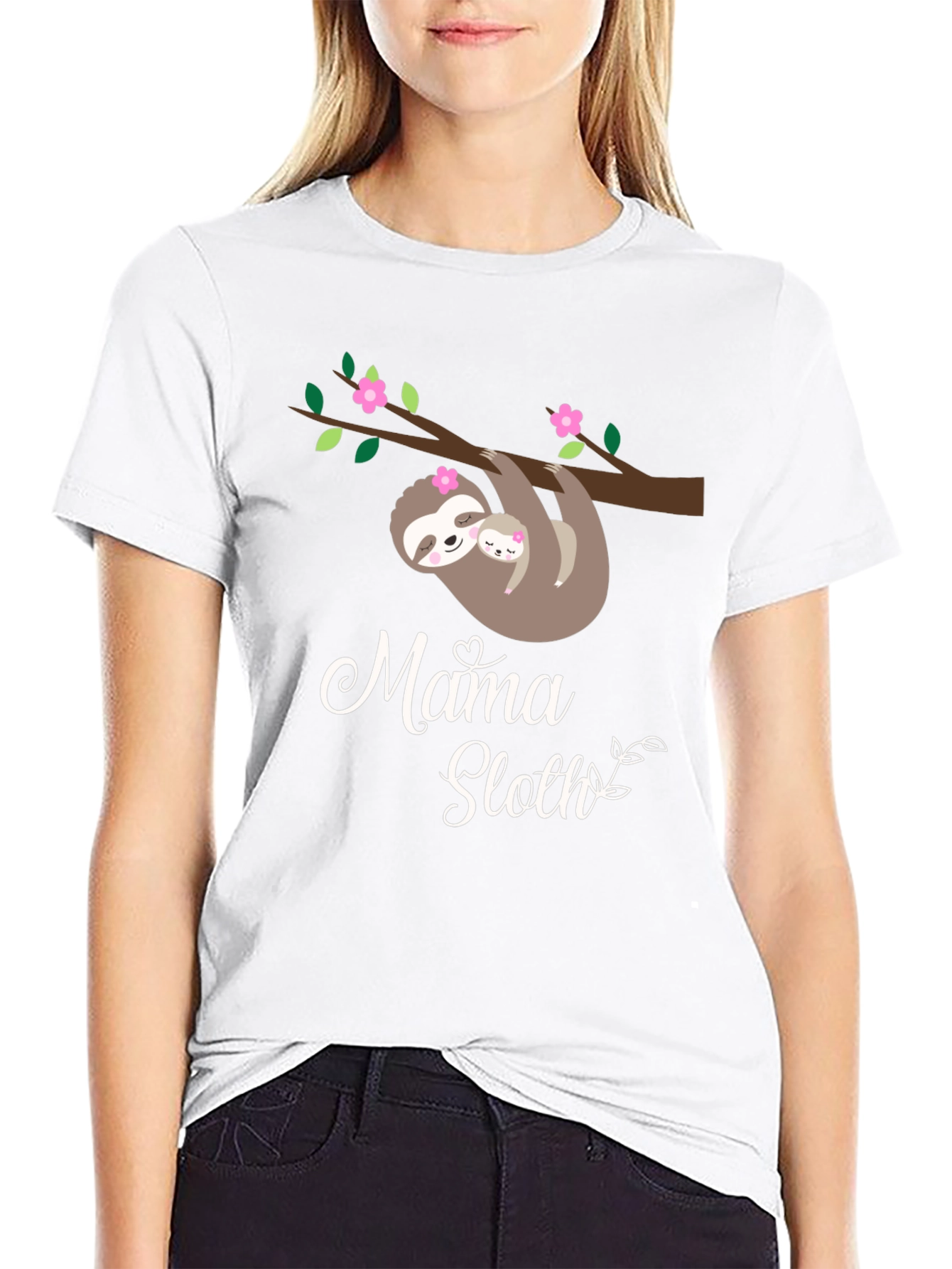 Mama Sloth Black Graphic Tee