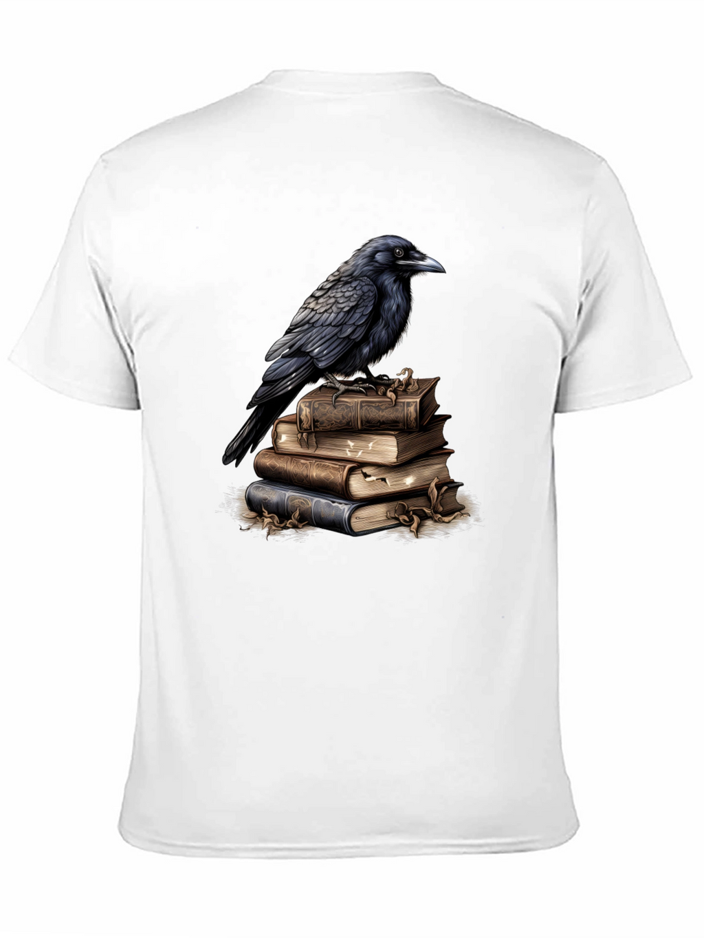 Raven on Books Graphic Tee - Literary Bird T-Shirt