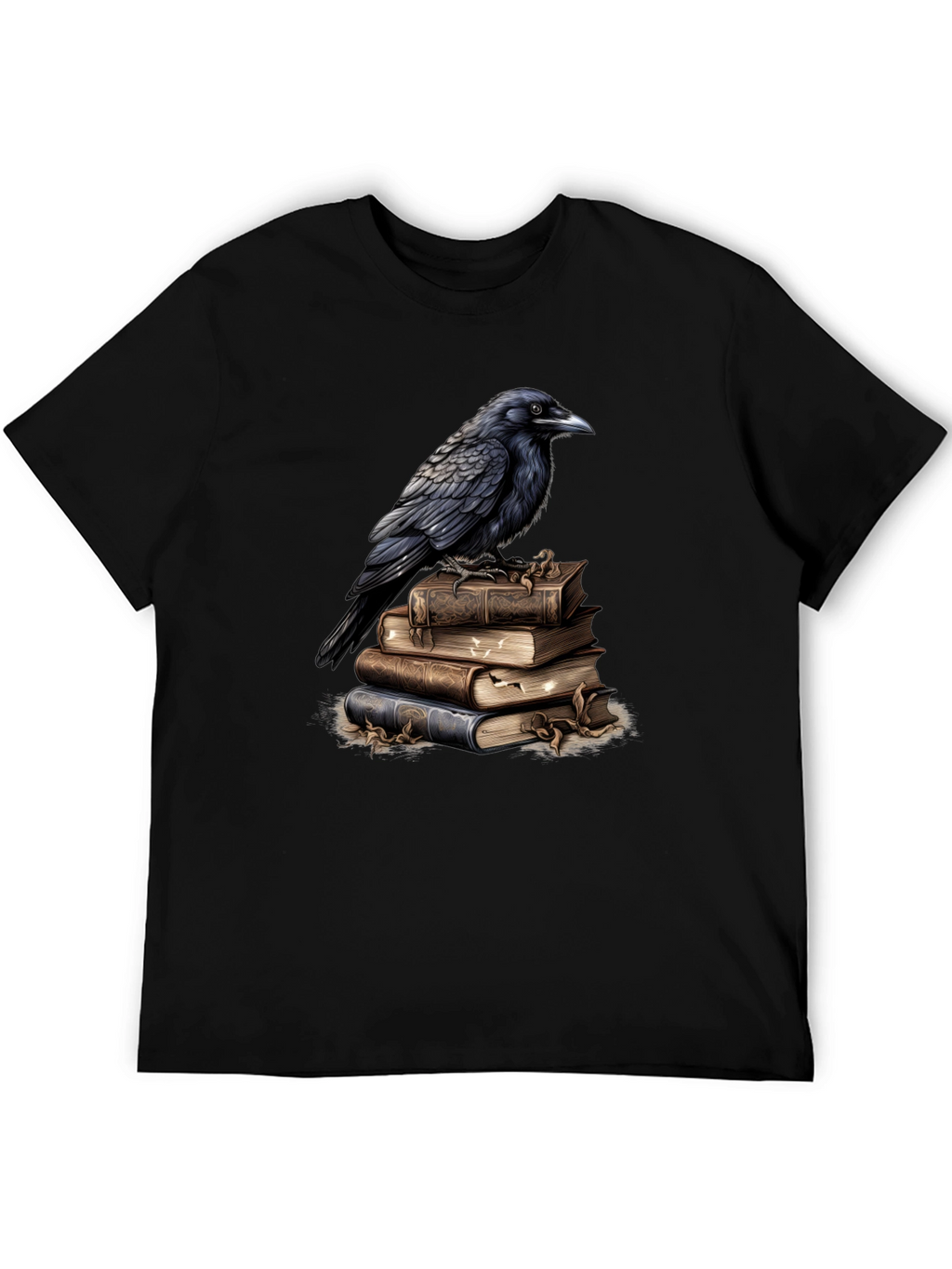 Raven on Books Graphic Tee - Literary Bird T-Shirt