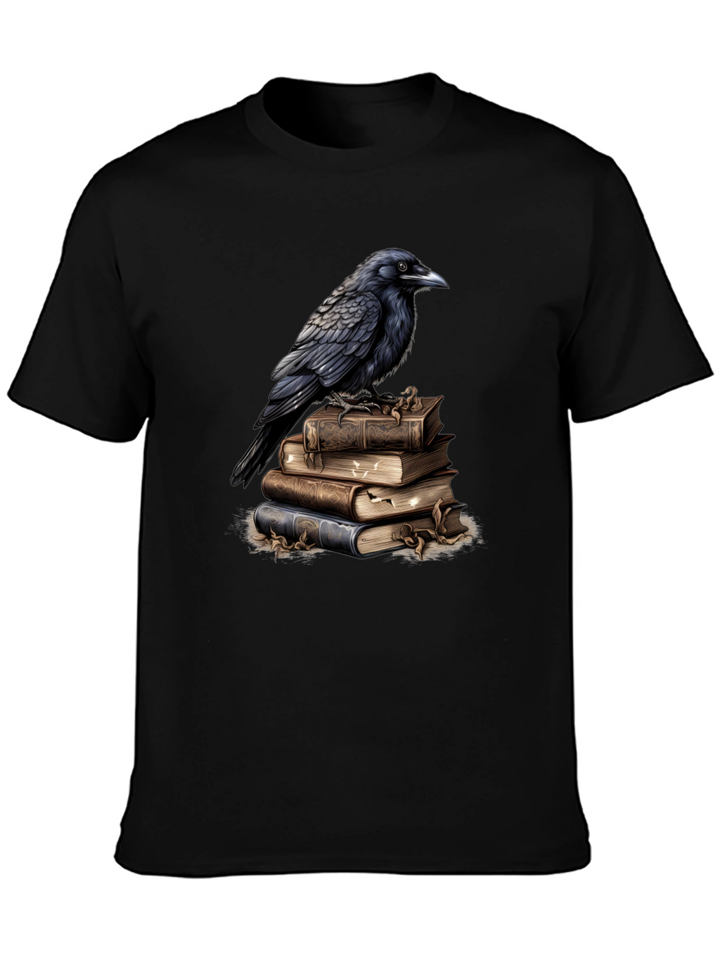 Raven on Books Graphic Tee - Literary Bird T-Shirt