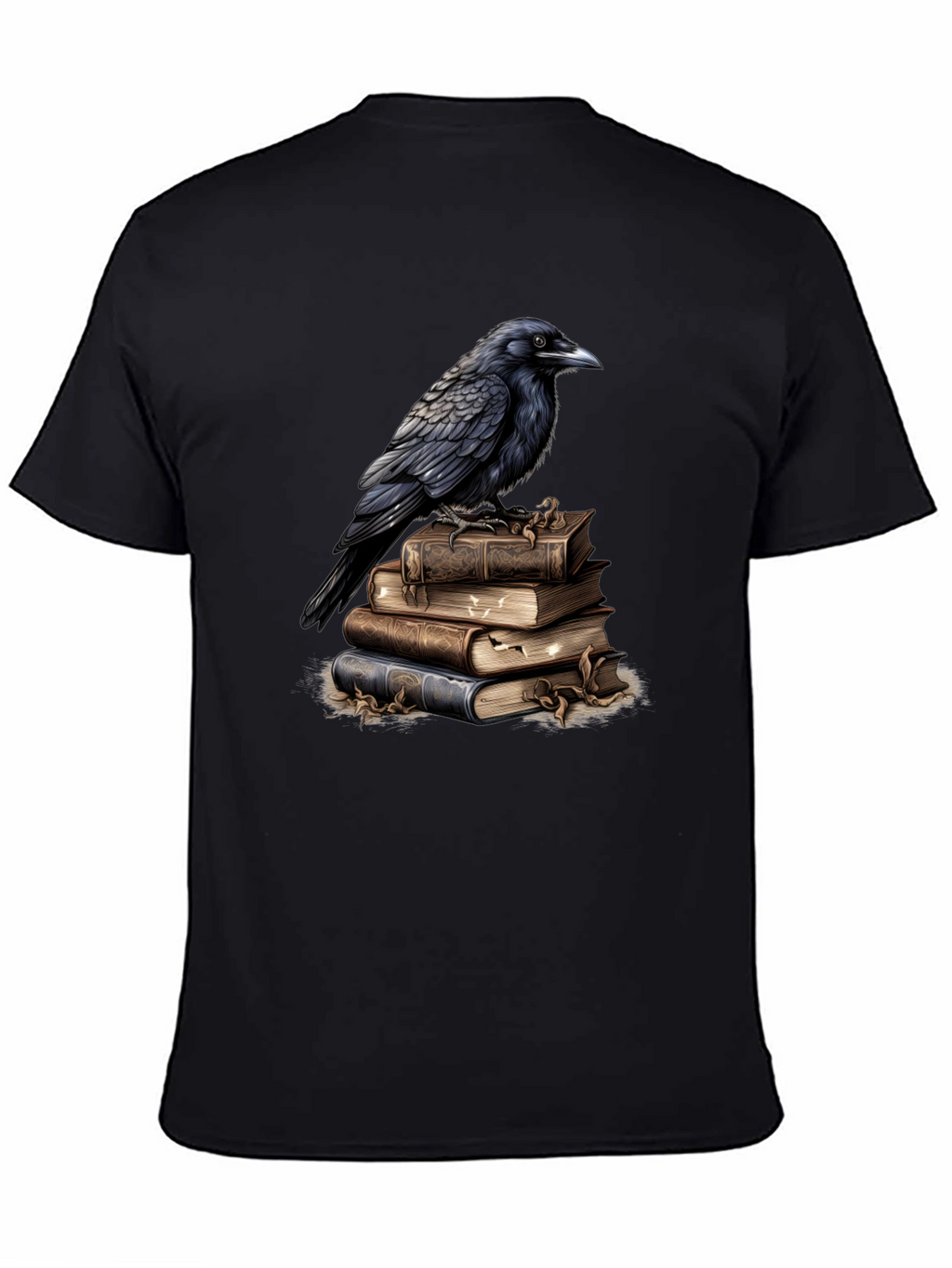 Raven on Books Graphic Tee - Literary Bird T-Shirt