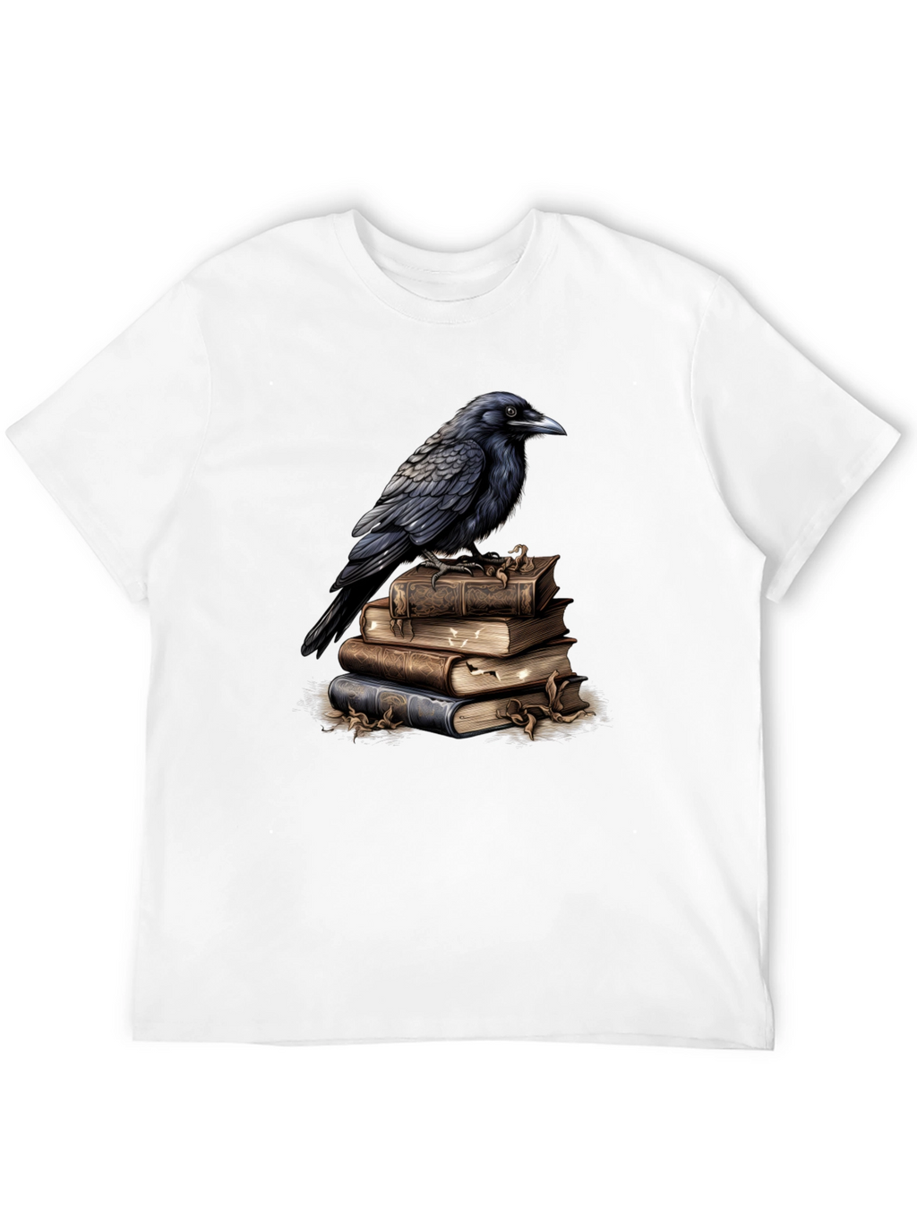 Raven on Books Graphic Tee - Literary Bird T-Shirt