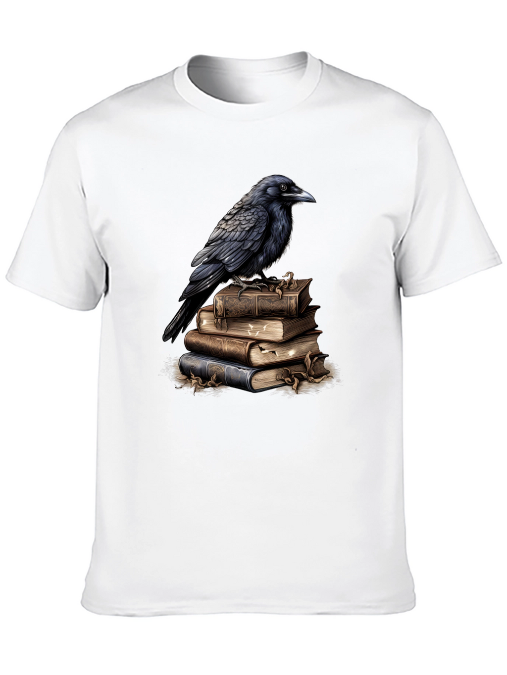 Raven on Books Graphic Tee - Literary Bird T-Shirt