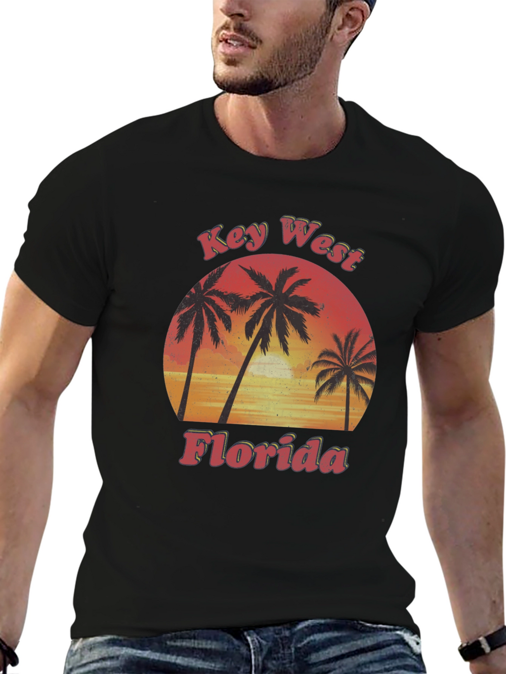 Key West Florida Palm Tree Sunset Graphic T-Shirt