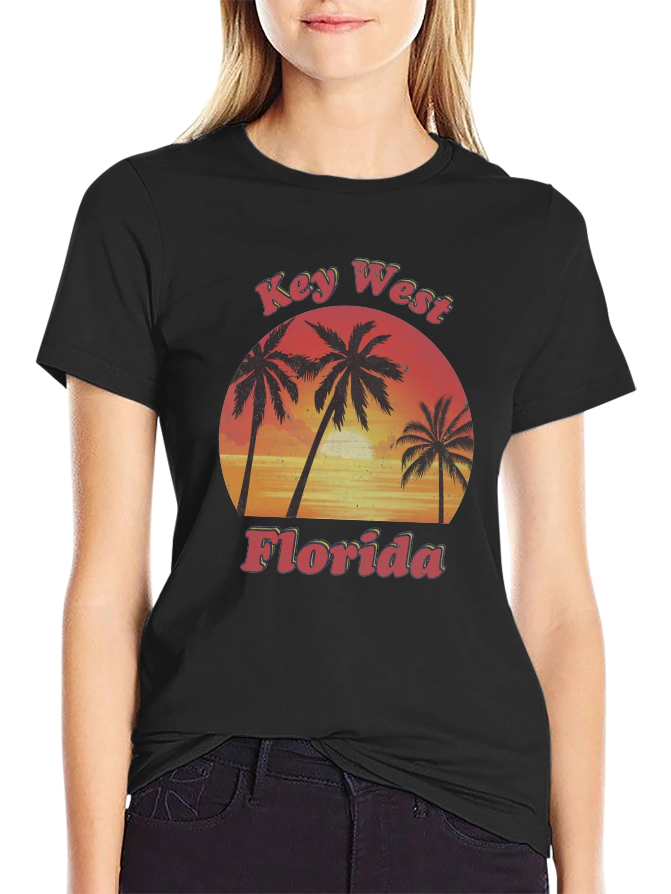 Key West Florida Palm Tree Sunset Graphic T-Shirt