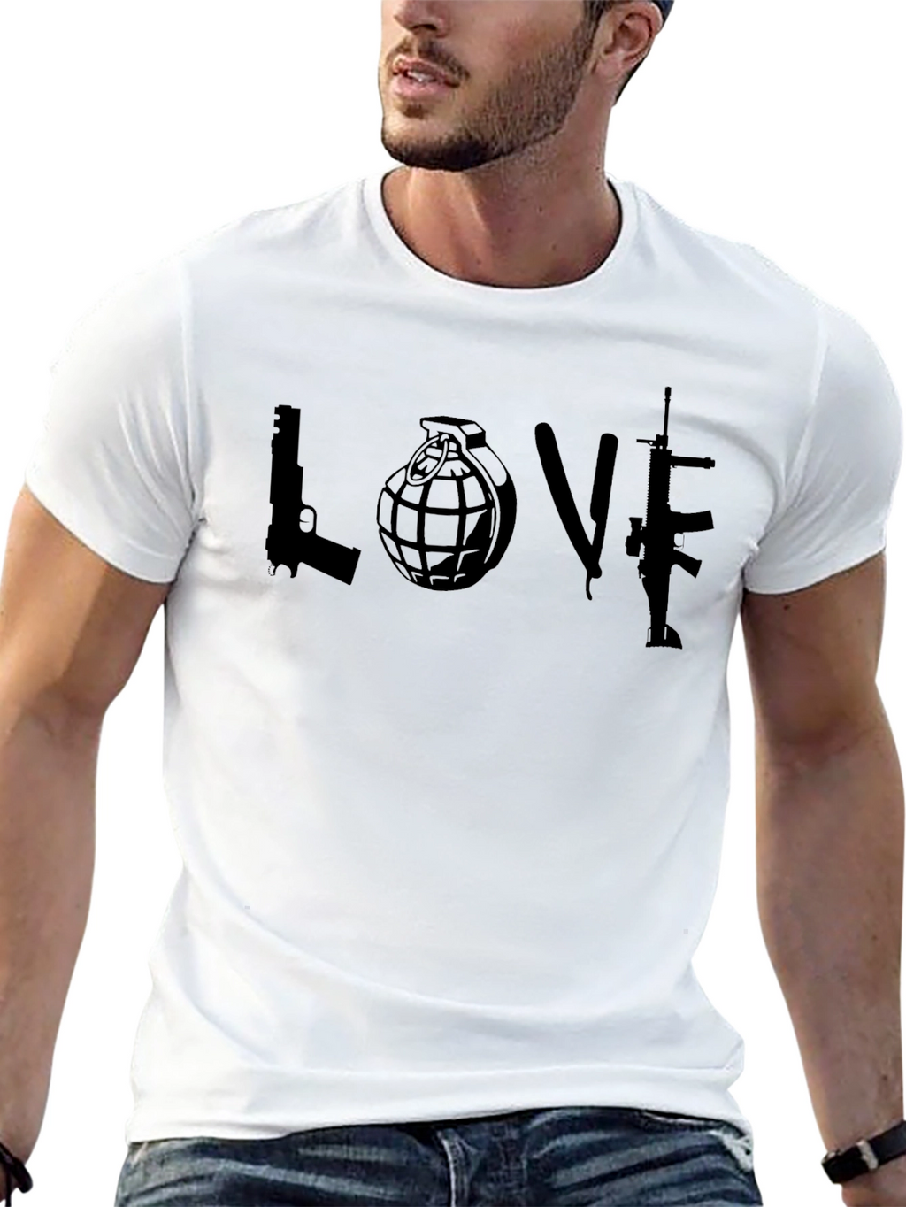 Edgy Love T-Shirt - Gun Grenade Rifle Graphic Tee