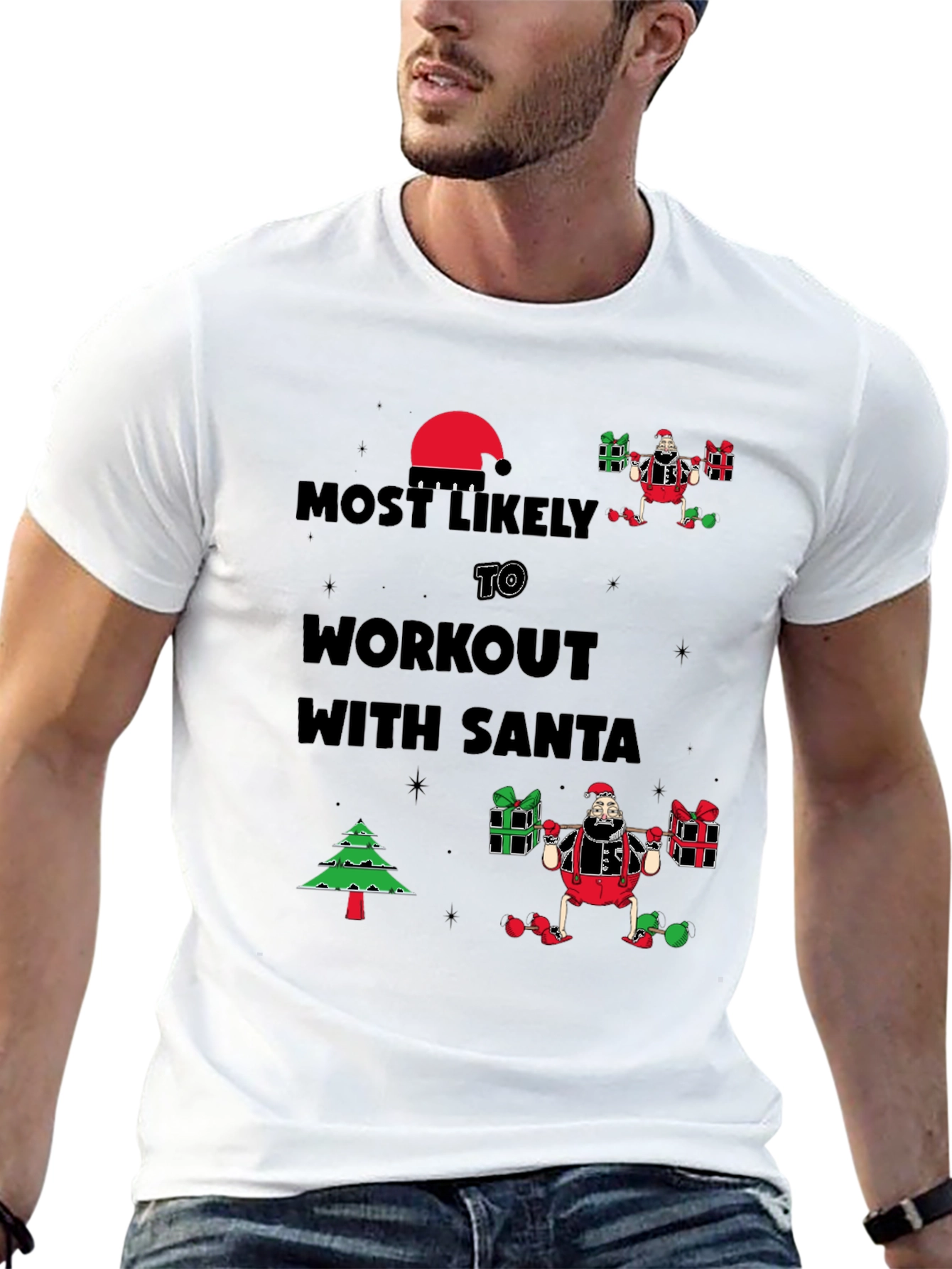 Most Likely to Workout With Santa Black T-Shirt