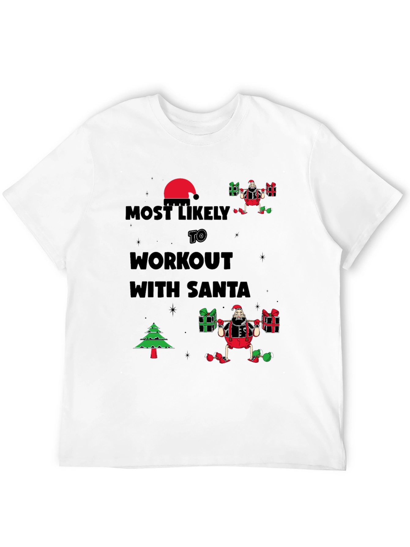 Most Likely to Workout With Santa Black T-Shirt