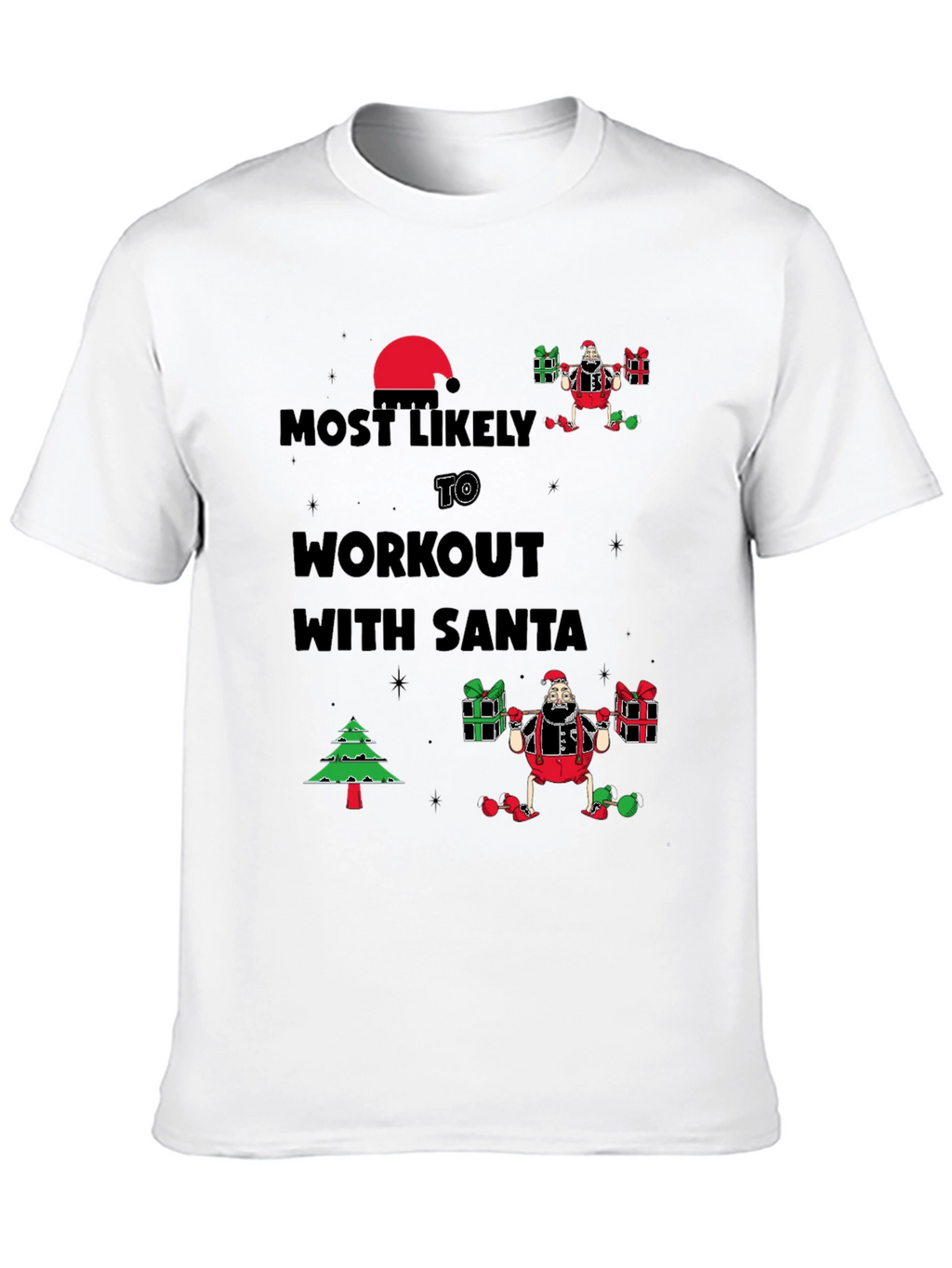 Most Likely to Workout With Santa Black T-Shirt