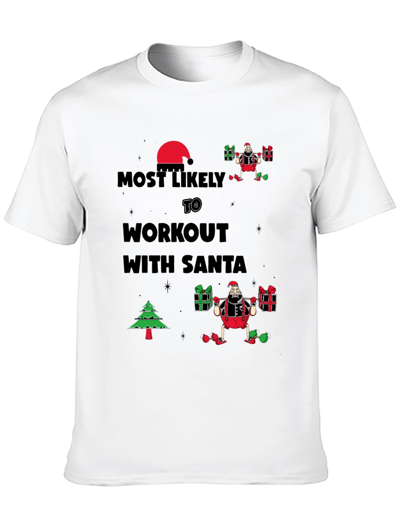Most Likely to Workout With Santa Black T-Shirt