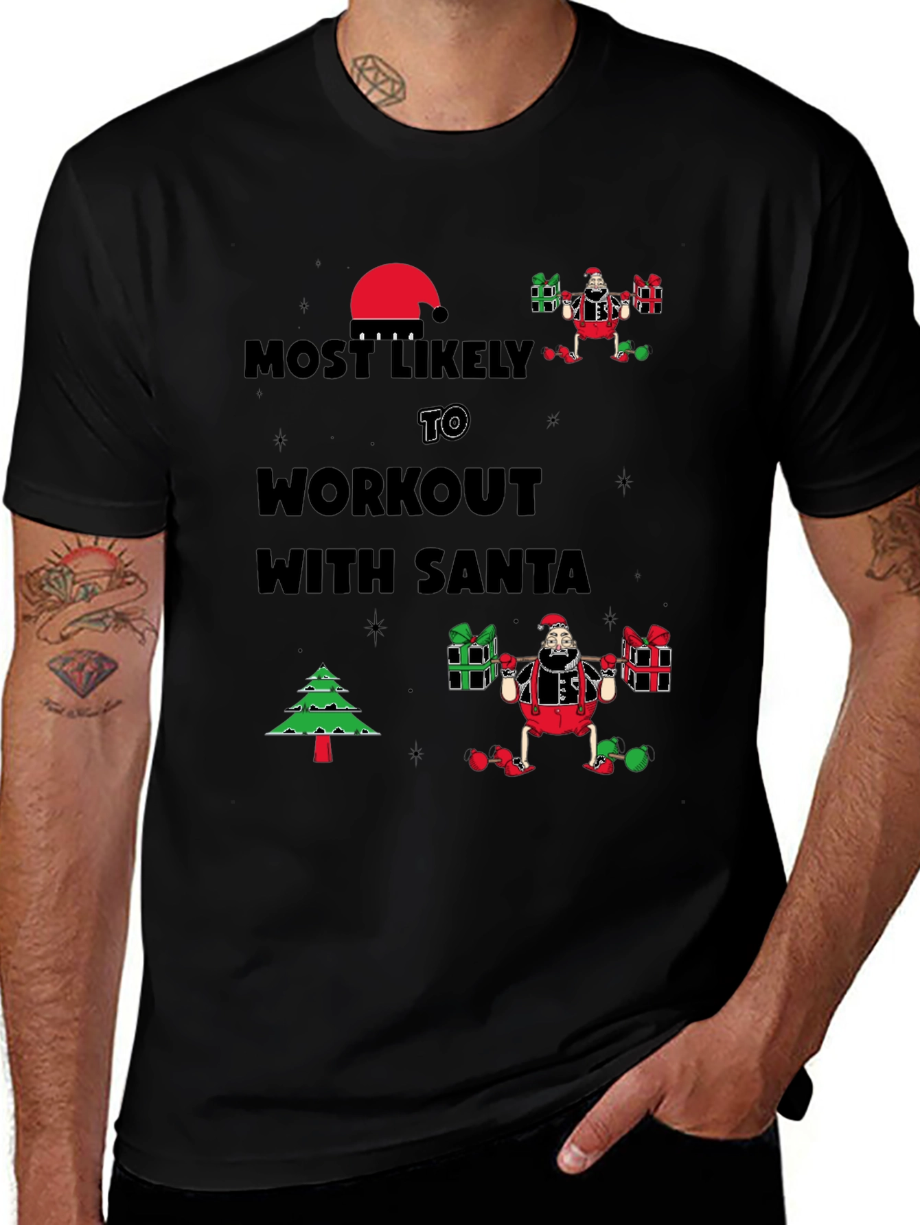 Most Likely to Workout With Santa Black T-Shirt