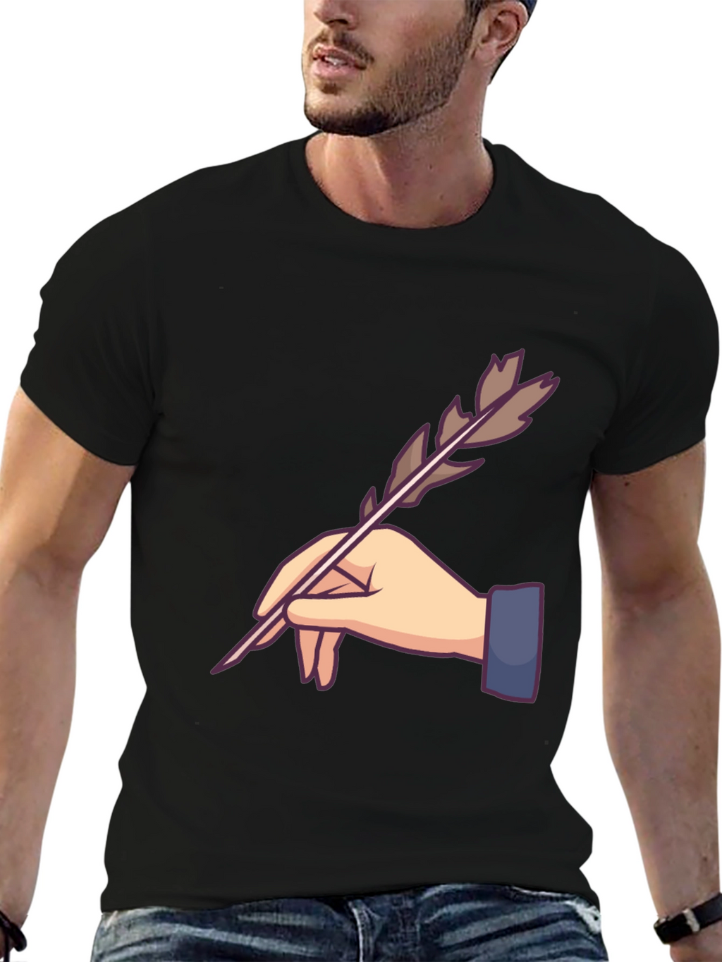 Feather Pen Graphic Tee - Artistic Design