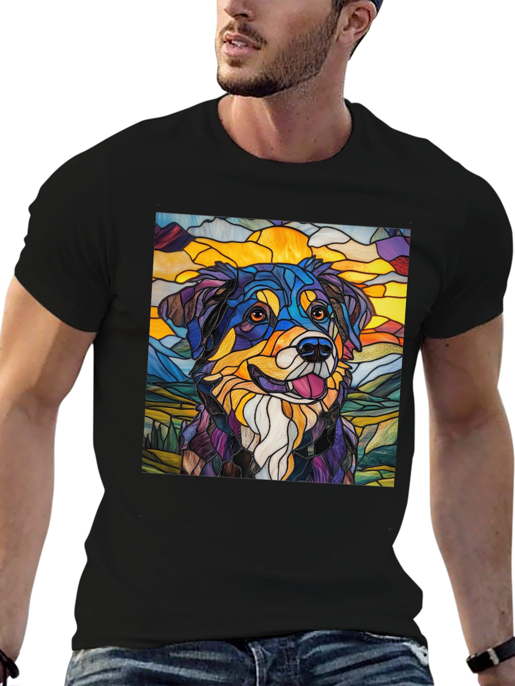 Stained Glass Dog Art Tee
