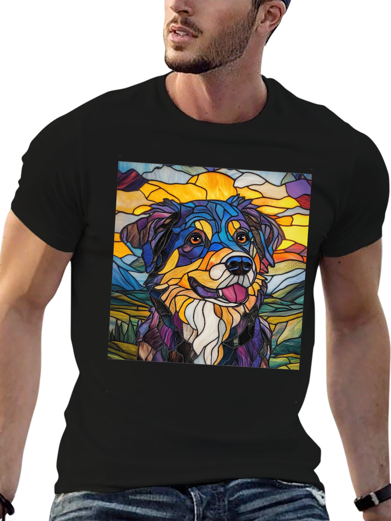 Stained Glass Dog Art Tee