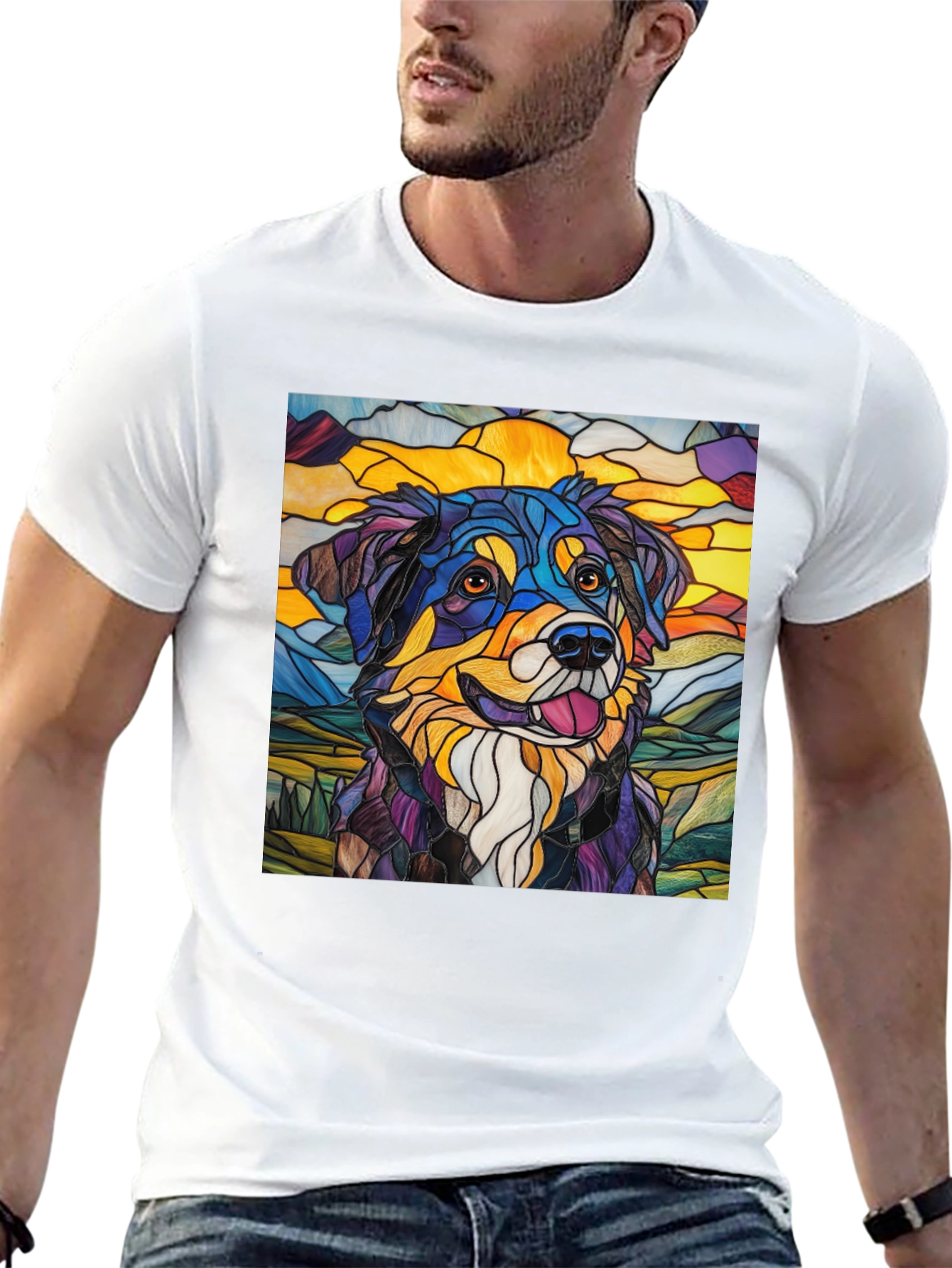 Stained Glass Dog Art Tee