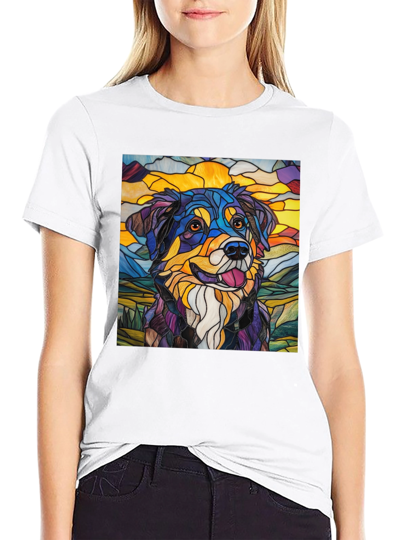 Stained Glass Dog Art Tee