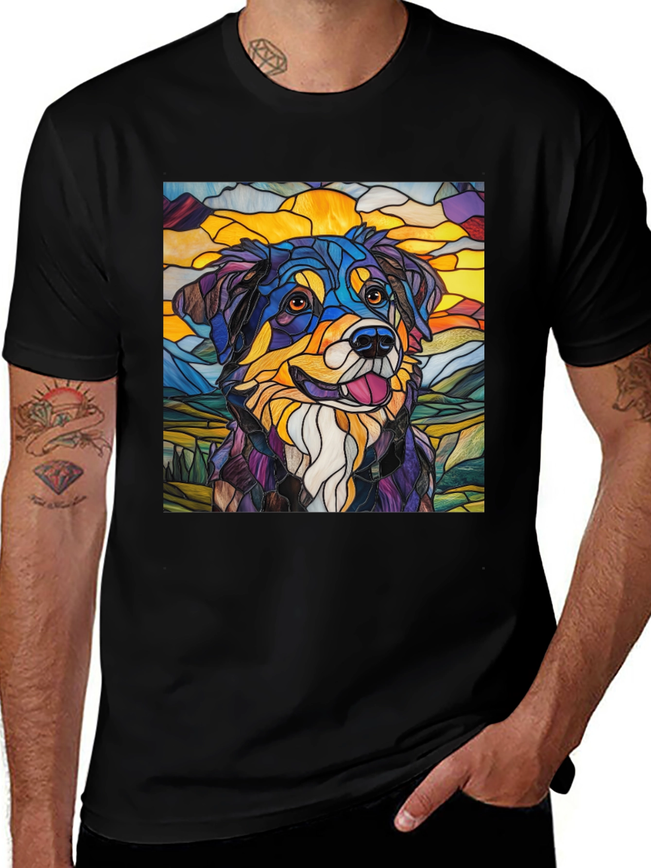 Stained Glass Dog Art Tee