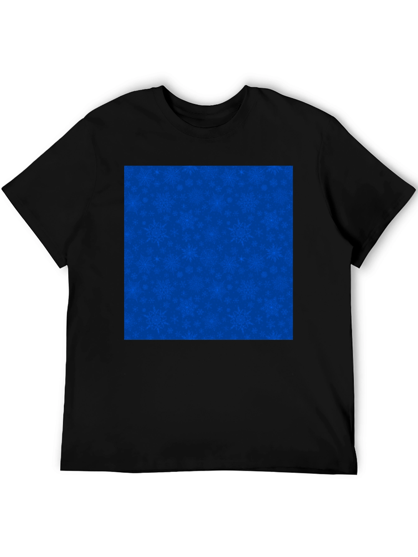 Mens Black Tee with Blue Snowflake Pattern