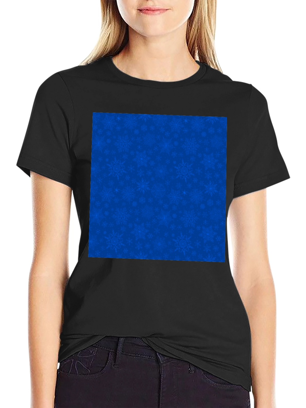 Mens Black Tee with Blue Snowflake Pattern